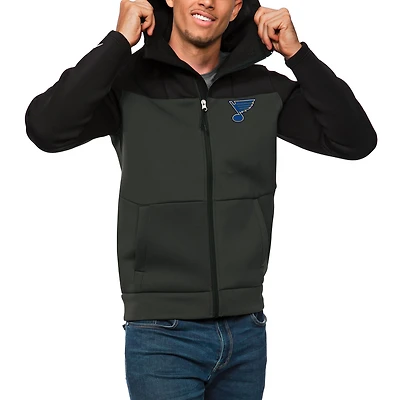 Men's Antigua Black/Charcoal St. Louis Blues Protect Full-Zip Hoodie