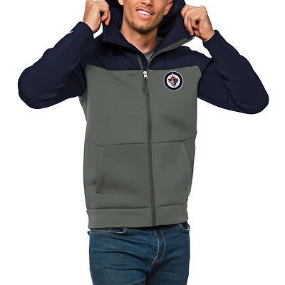 Men's Antigua Navy/Steel Winnipeg Jets Protect Full-Zip Hoodie