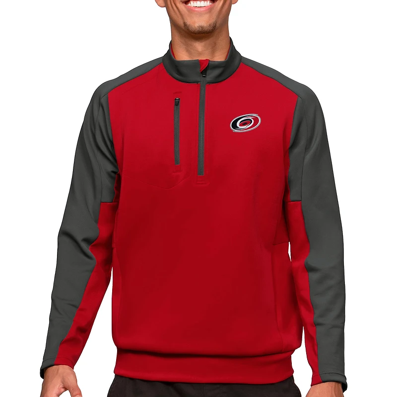 Men's Antigua Red/Charcoal Carolina Hurricanes Quarter-Zip Pullover Top