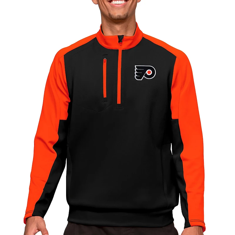 Men's Antigua Black/Orange Philadelphia Flyers Quarter-Zip Pullover Top