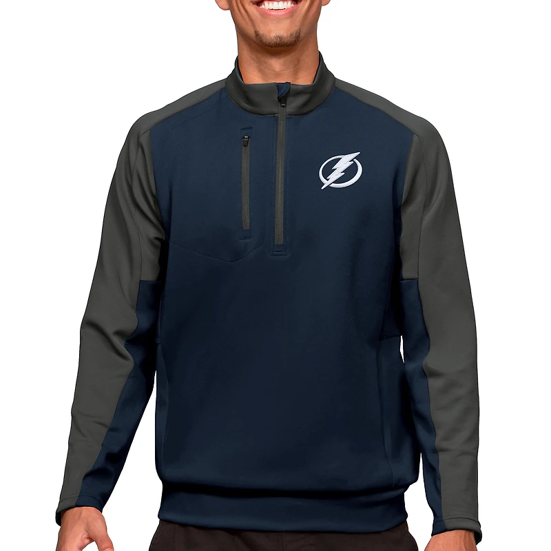 Men's Antigua Navy/Charcoal Tampa Bay Lightning Quarter-Zip Pullover Top