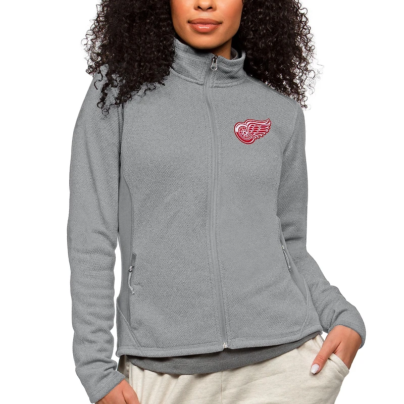 Women's Antigua Heather Gray Detroit Red Wings Primary Logo Course Full-Zip Jacket