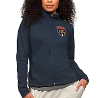 Women's Antigua Heather Navy Florida Panthers Primary Logo Course Full-Zip Jacket