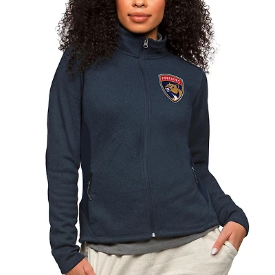 Women's Antigua Heather Navy Florida Panthers Primary Logo Course Full-Zip Jacket