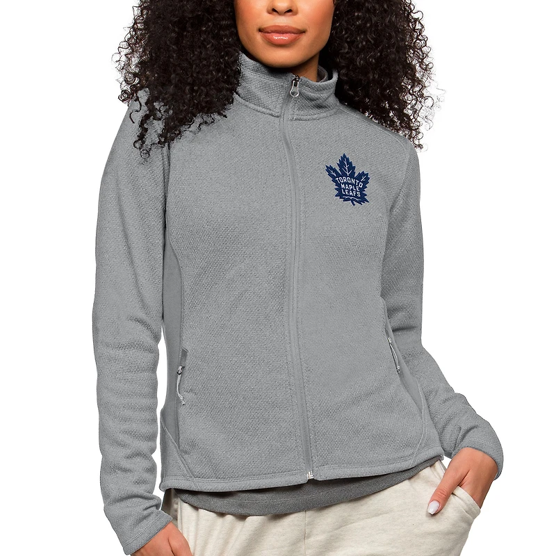 Women's Antigua Heather Gray Toronto Maple Leafs Primary Logo Course Full-Zip Jacket