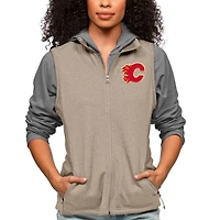 Women's Antigua Oatmeal Calgary Flames Primary Logo Course Full-Zip Vest