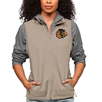 Women's Antigua Oatmeal Chicago Blackhawks Primary Logo Course Full-Zip Vest