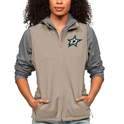 Women's Antigua Oatmeal Dallas Stars Primary Logo Course Full-Zip Vest
