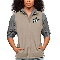 Women's Antigua Oatmeal Dallas Stars Primary Logo Course Full-Zip Vest