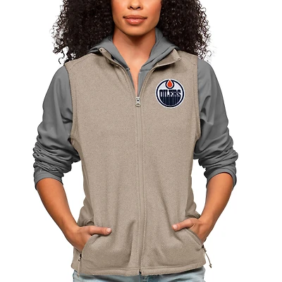 Women's Antigua Oatmeal Edmonton Oilers Primary Logo Course Full-Zip Vest