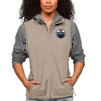 Women's Antigua Oatmeal Edmonton Oilers Primary Logo Course Full-Zip Vest