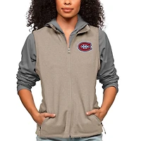 Women's Antigua Oatmeal Montreal Canadiens Primary Logo Course Full-Zip Vest