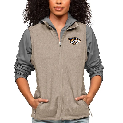 Women's Antigua Oatmeal Nashville Predators Primary Logo Course Full-Zip Vest