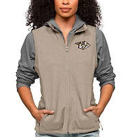 Women's Antigua Oatmeal Nashville Predators Primary Logo Course Full-Zip Vest