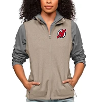 Women's Antigua Oatmeal New Jersey Devils Primary Logo Course Full-Zip Vest