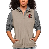 Women's Antigua Oatmeal Ottawa Senators Primary Logo Course Full-Zip Vest
