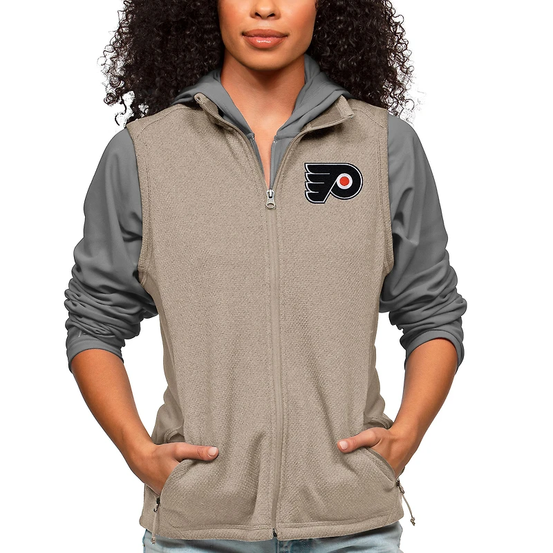 Women's Antigua Oatmeal Philadelphia Flyers Primary Logo Course Full-Zip Vest