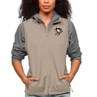 Women's Antigua Oatmeal Pittsburgh Penguins Primary Logo Course Full-Zip Vest