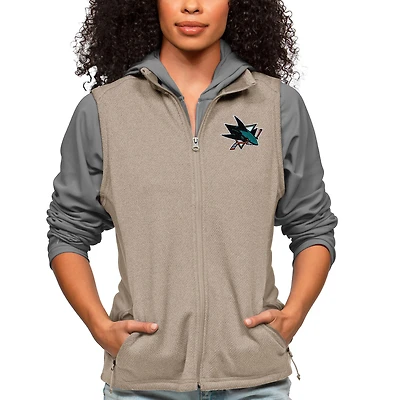 Women's Antigua Oatmeal San Jose Sharks Primary Logo Course Full-Zip Vest