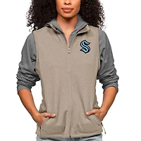 Women's Antigua Oatmeal Seattle Kraken Primary Logo Course Full-Zip Vest