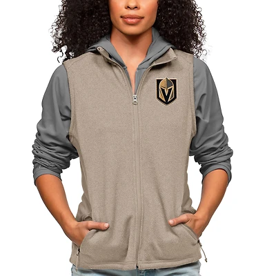 Women's Antigua Oatmeal Vegas Golden Knights Primary Logo Course Full-Zip Vest