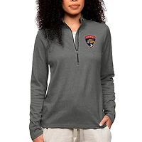 Women's Antigua Heather Charcoal Florida Panthers Primary Logo Epic Quarter-Zip Pullover Top