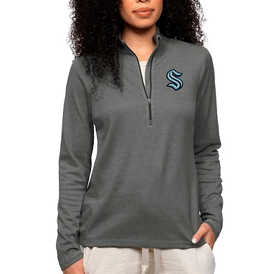 Women's Antigua Heather Charcoal Seattle Kraken Primary Logo Epic Quarter-Zip Pullover Top