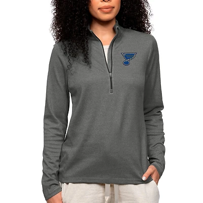Women's Antigua Heather Charcoal St. Louis Blues Primary Logo Epic Quarter-Zip Pullover Top