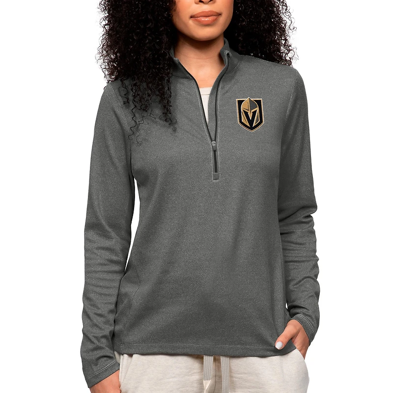 Women's Antigua Heather Charcoal Vegas Golden Knights Primary Logo Epic Quarter-Zip Pullover Top