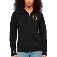Women's Antigua Black Boston Bruins Team Logo Protect Full-Zip Hoodie