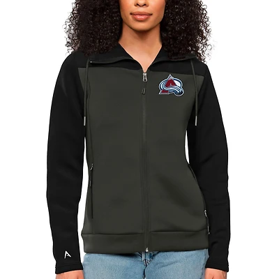 Women's Antigua Black/Charcoal Colorado Avalanche Protect Full-Zip Hoodie