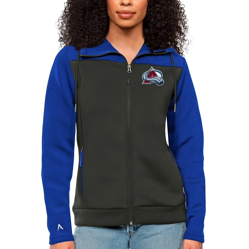 Women's Antigua Royal/Charcoal Colorado Avalanche Protect Full-Zip Hoodie