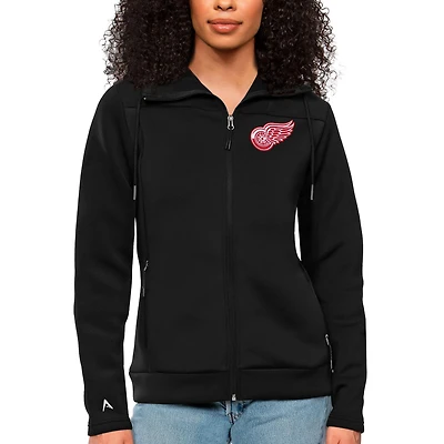 Women's Antigua Black Detroit Red Wings Team Logo Protect Full-Zip Hoodie