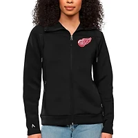Women's Antigua Black Detroit Red Wings Team Logo Protect Full-Zip Hoodie