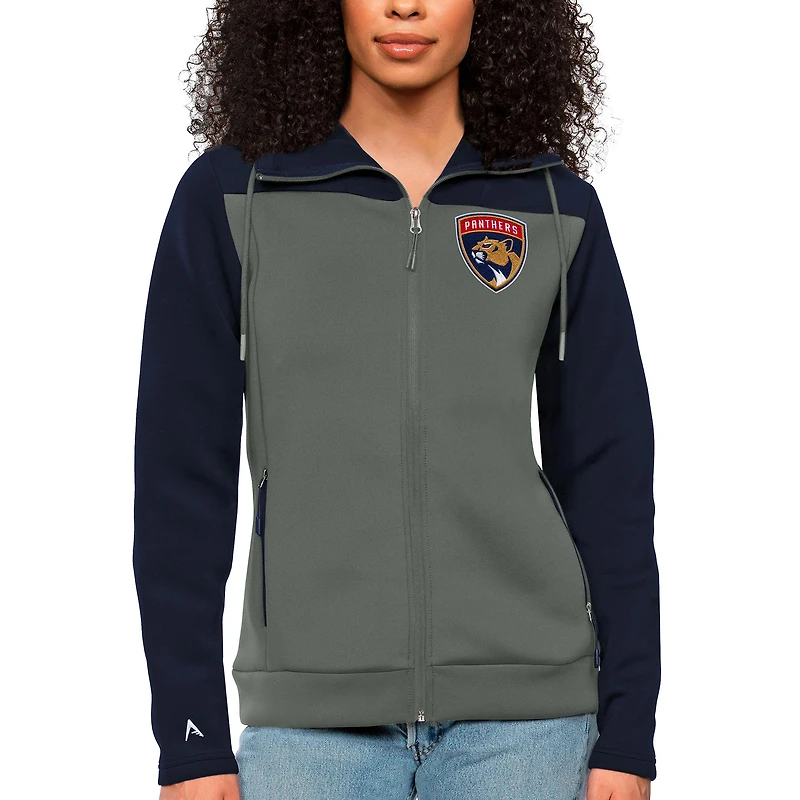 Women's Antigua Navy/Steel Florida Panthers Protect Full-Zip Hoodie