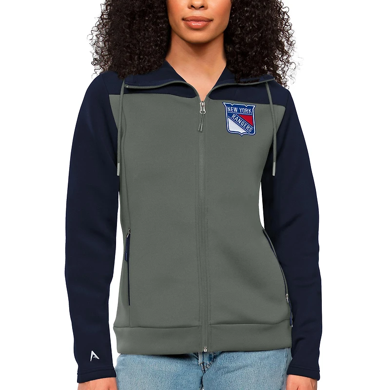 Women's Antigua Navy/Steel New York Rangers Protect Full-Zip Hoodie