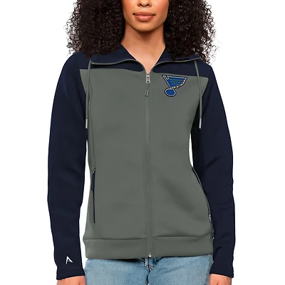 Women's Antigua Navy/Steel St. Louis Blues Protect Full-Zip Hoodie