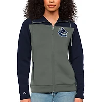 Women's Antigua Navy/Steel Vancouver Canucks Protect Full-Zip Hoodie