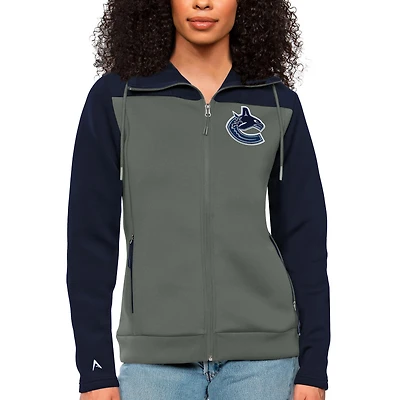 Women's Antigua Navy/Steel Vancouver Canucks Protect Full-Zip Hoodie