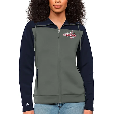 Women's Antigua Navy/Steel Washington Capitals Protect Full-Zip Hoodie