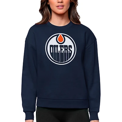 Women's Antigua Navy Edmonton Oilers Primary Logo Team Logo Victory Crewneck Pullover Sweatshirt
