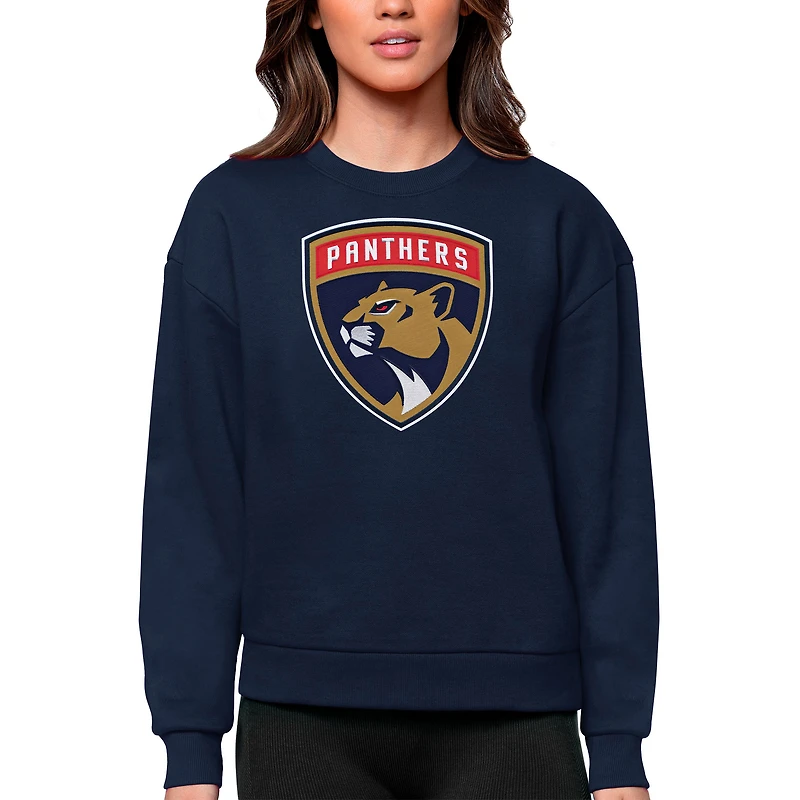 Women's Antigua Navy Florida Panthers Primary Logo Team Logo Victory Crewneck Pullover Sweatshirt