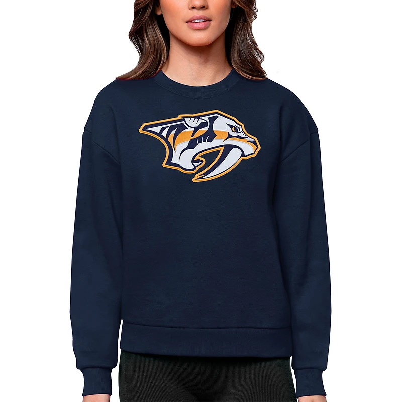 Women's Antigua Navy Nashville Predators Primary Logo Team Logo Victory Crewneck Pullover Sweatshirt