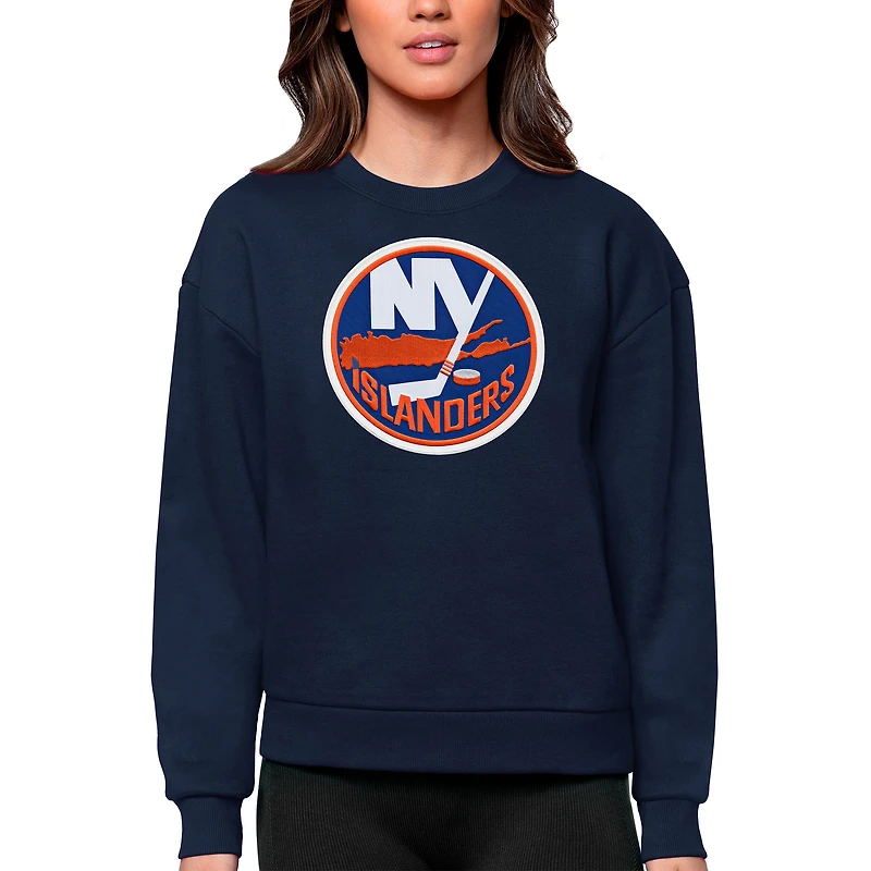 Women's Antigua Navy New York Islanders Primary Logo Team Logo Victory Crewneck Pullover Sweatshirt