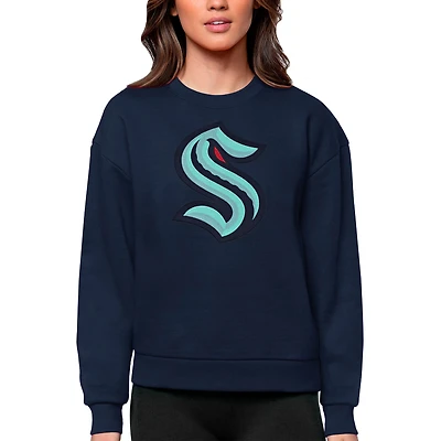 Women's Antigua Navy Seattle Kraken Primary Logo Team Logo Victory Crewneck Pullover Sweatshirt