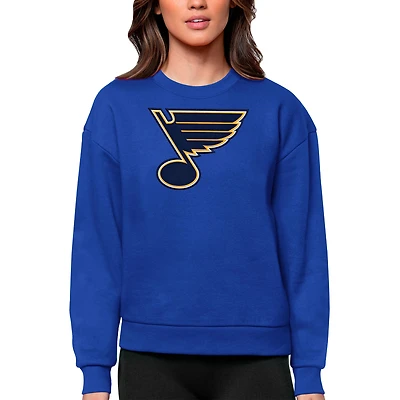Women's Antigua Royal St. Louis Blues Primary Logo Team Logo Victory Crewneck Pullover Sweatshirt