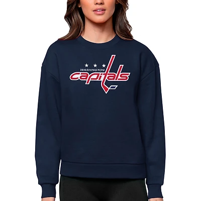 Women's Antigua Navy Washington Capitals Primary Logo Team Logo Victory Crewneck Pullover Sweatshirt