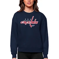 Women's Antigua Navy Washington Capitals Primary Logo Team Logo Victory Crewneck Pullover Sweatshirt