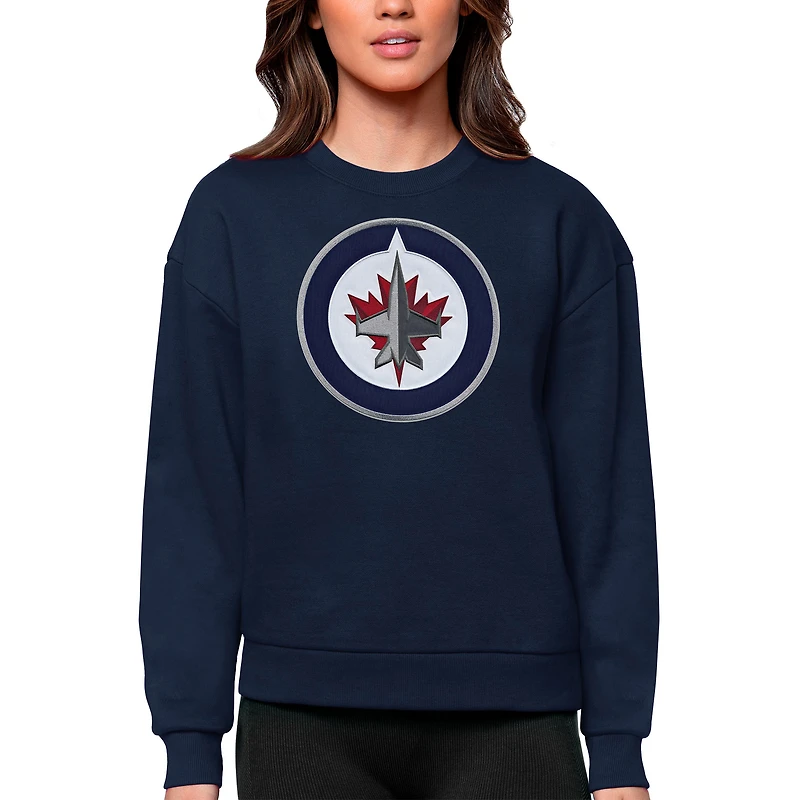 Women's Antigua Navy Winnipeg Jets Primary Logo Team Logo Victory Crewneck Pullover Sweatshirt