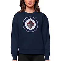 Women's Antigua Navy Winnipeg Jets Primary Logo Team Logo Victory Crewneck Pullover Sweatshirt